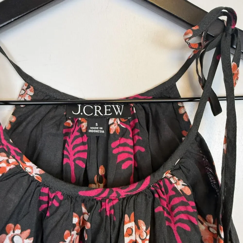 J.Crew Tie Shoulder Tank Top Dark Gray Pink Floral - S